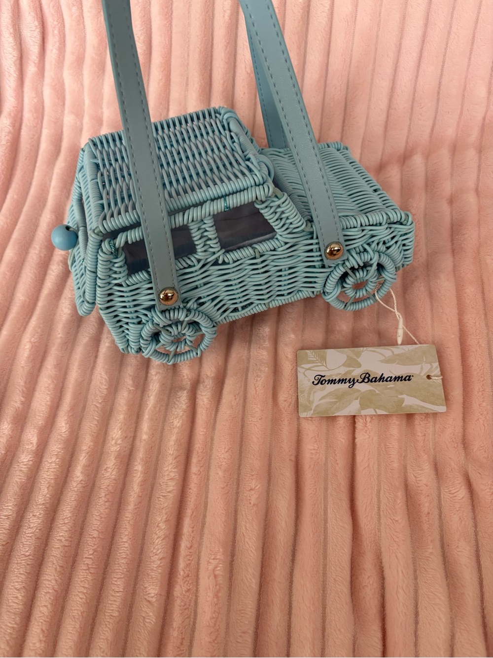 Tommy Bahama Blue Wicker Car Bag - Picture 3 of 7